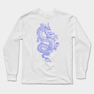 Blue Asian Dragon Long Sleeve T-Shirt